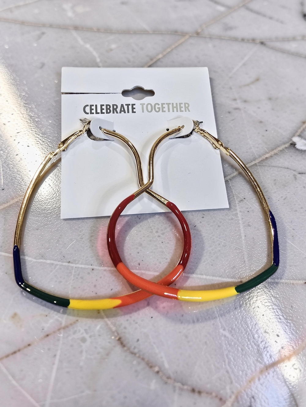 Celebrate Together Gold Enamel Rainbow Hoop Earrings Large - NWT